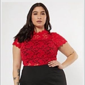 Rue+ Red Lace Mock Neck Top